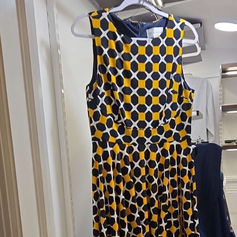 Donna Morgan Geometric Yellow and Black Midi Dress